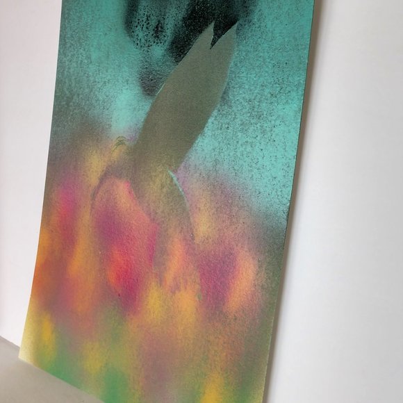 Hummingbird and Flowers Painting On Paper 15x11 Hand Crafted - Picture 13 of 16